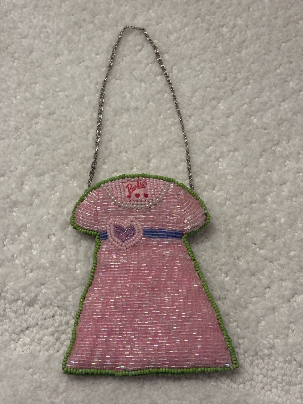 Vintage Barbie Dress beaded mini purse bag chain snap closure satin New pink